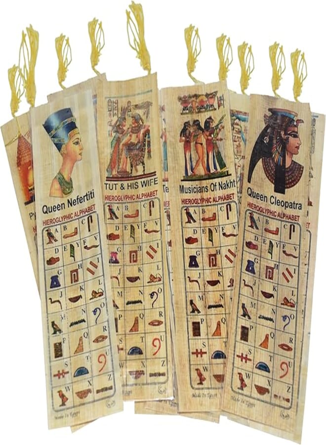 Bookmarks Set 100 Large Egyptian Book Marks Papyrus Paper 7"x2" (18x5 cm) Original Handmade Hand Painted Painting Hieroglyphic Ancient Pharaoh Alphabets Papyri Sheets Art Educational School History